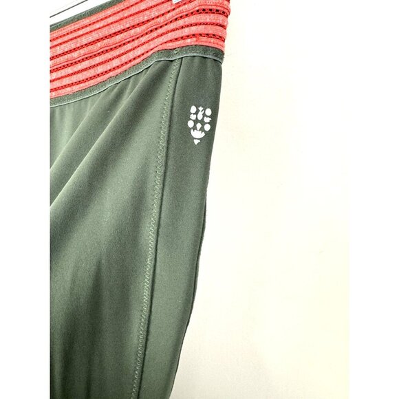 Free People FP Movement Leggings Hunter Green Red Banded Waist sz small pocket - Picture 3 of 8
